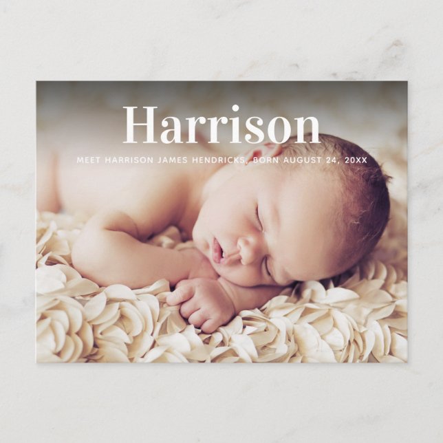 Modern Personalised Birth Announcement Postcard (Front)