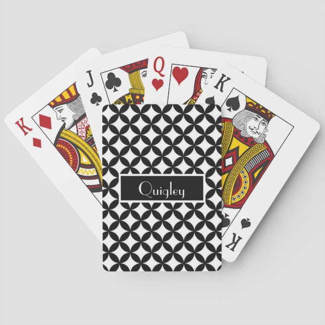 Modern Personalised Black and White Playing Cards (Back)