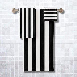 Modern Personalised Black and White Striped Bath Towel Set