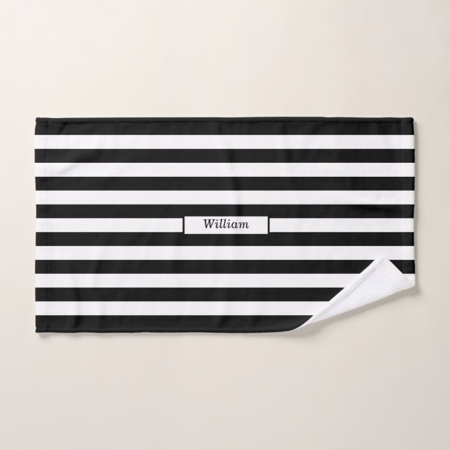 Modern Personalised Black and White Striped Bath Towel Set (Hand Towel)