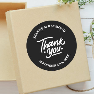 Modern Personalised Black Thank You Wedding Favour Classic Round Sticker