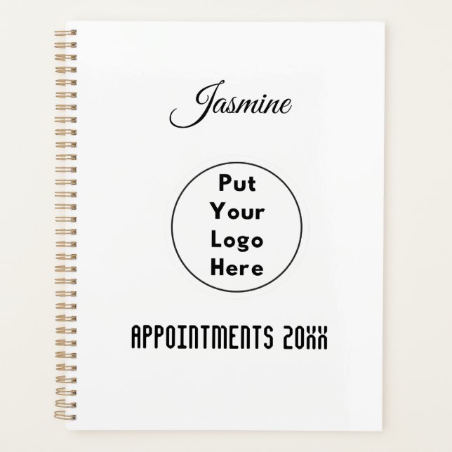 Modern Personalised Black & White Logo Year Name Planner (Front)
