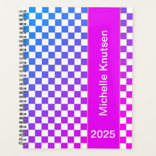 Modern Personalised Blue and Pink Chequered 2025  Planner