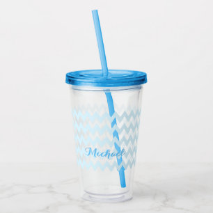 Modern Personalised Blue Pattern Elegant Monogram Acrylic Tumbler