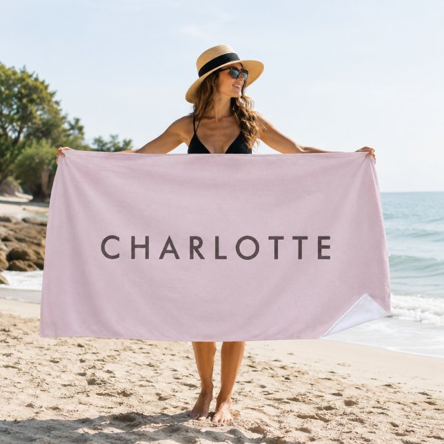 Modern Personalised Blush Pink Name Beach Towel (Creator Uploaded)