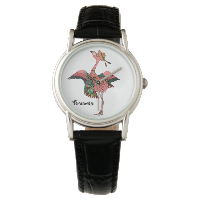 Modern Personalised Bohemian Flamingo Watch (Front)