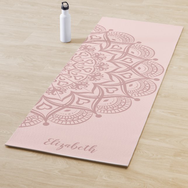Modern Personalised Boho Mandala Blush Pink Yoga Mat (In Situ)