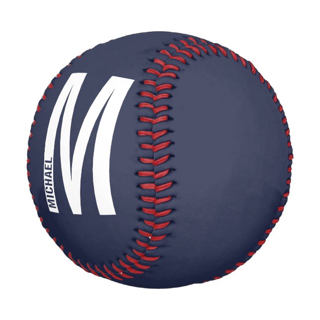 Modern Personalised Bold Monogram and Name Baseball (Angled)
