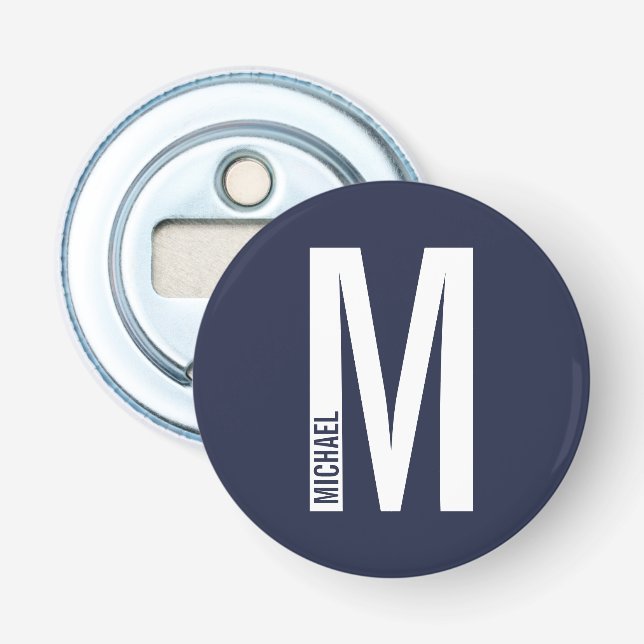 Modern Personalised Bold Monogram and Name Bottle Opener (Front)
