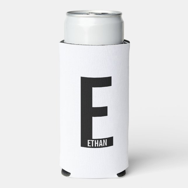 Modern Personalised Bold Monogram and Name Can Coo Seltzer Can Cooler (Seltzer Front)