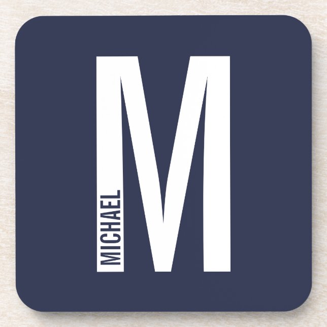 Modern Personalised Bold Monogram and Name Coaster (Front)
