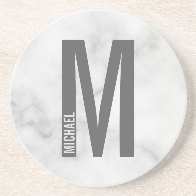 Modern Personalised Bold Monogram and Name Coaster (Front)