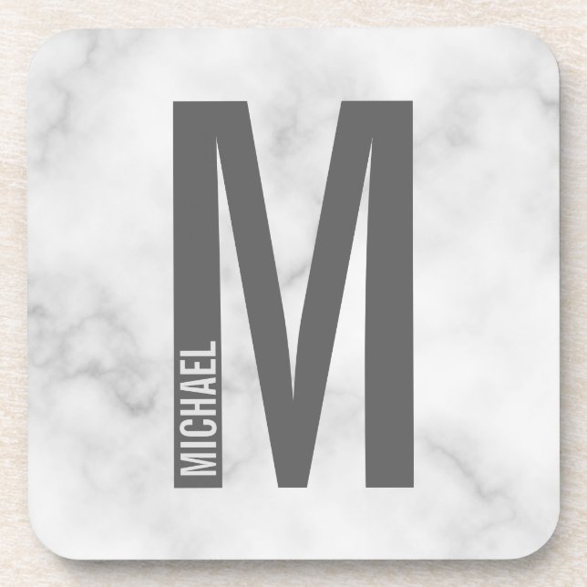 Modern Personalised Bold Monogram and Name Coaster (Front)