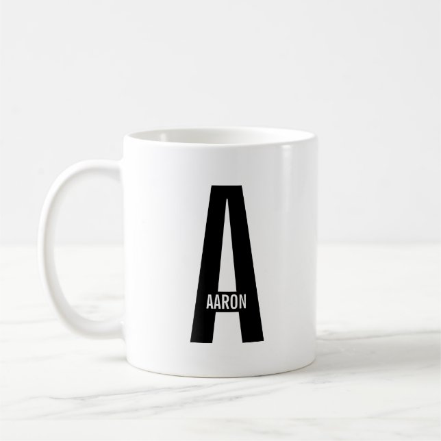 Modern Personalised Bold Monogram and Name Coffee Mug (Left)