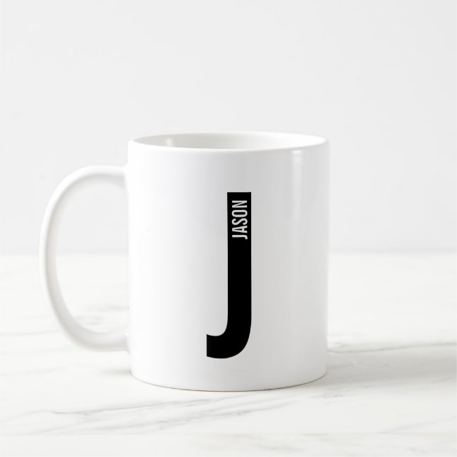 Modern Personalised Bold Monogram and Name Coffee Mug (Left)