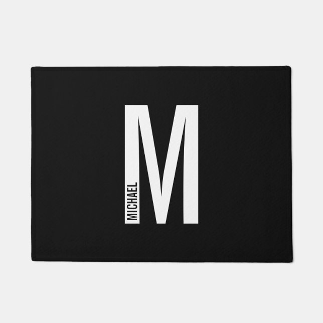 Modern Personalised Bold Monogram and Name Doormat (Front)