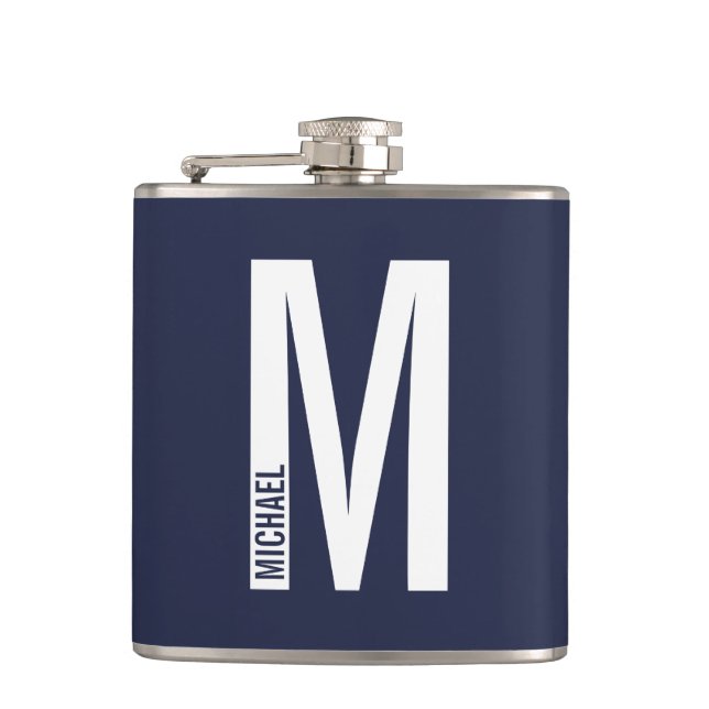 Modern Personalised Bold Monogram and Name Hip Flask (Front)
