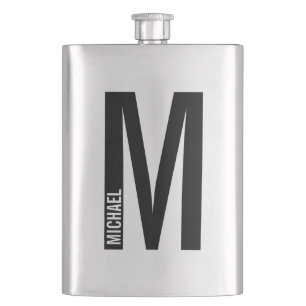 Modern Personalised Bold Monogram and Name Hip Flask