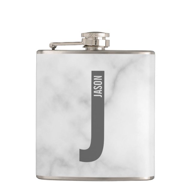Modern Personalised Bold Monogram and Name Hip Flask (Front)