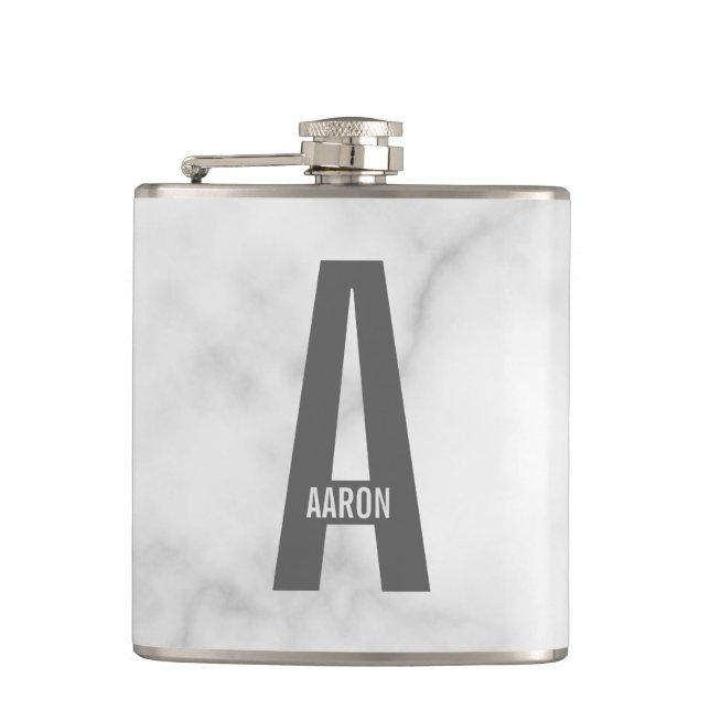 Modern Personalised Bold Monogram and Name Hip Flask (Front)