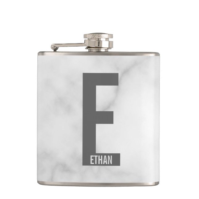 Modern Personalised Bold Monogram and Name Hip Flask (Front)