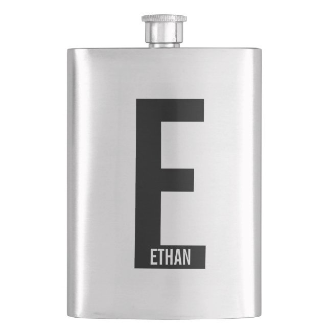 Modern Personalised Bold Monogram and Name Hip Flask (Front)