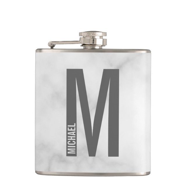 Modern Personalised Bold Monogram and Name Hip Flask (Front)