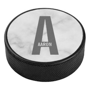 Modern Personalised Bold Monogram and Name Hockey Puck