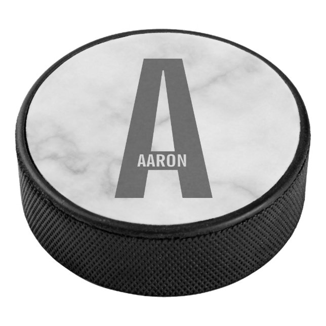 Modern Personalised Bold Monogram and Name Hockey Puck (3/4)