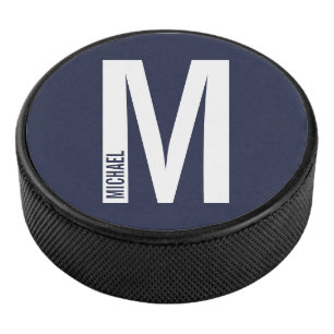 Modern Personalised Bold Monogram and Name Hockey Puck