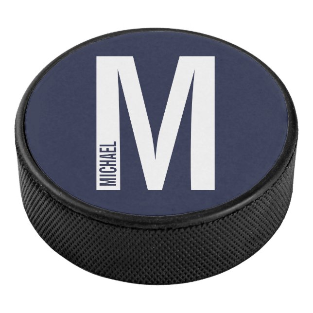 Modern Personalised Bold Monogram and Name Hockey Puck (3/4)
