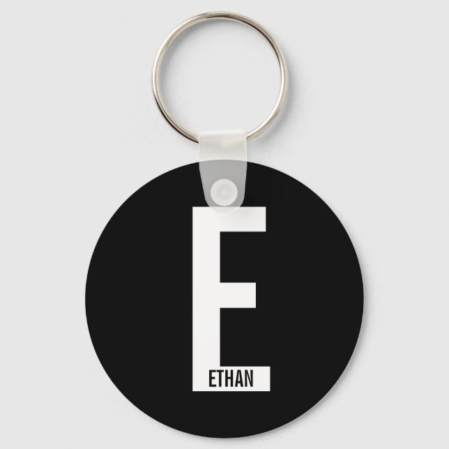 Modern Personalised Bold Monogram and Name Key Ring (Front)