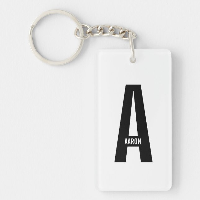 Modern Personalised Bold Monogram and Name Key Ring (Front)