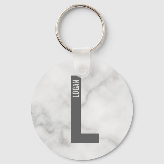 Modern Personalised Bold Monogram and Name Key Ring (Front)