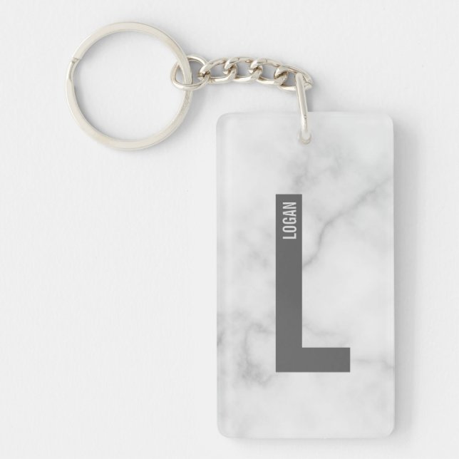 Modern Personalised Bold Monogram and Name Key Ring (Front)