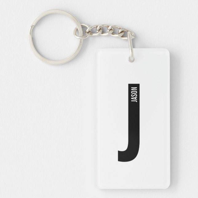 Modern Personalised Bold Monogram and Name Key Ring (Front)