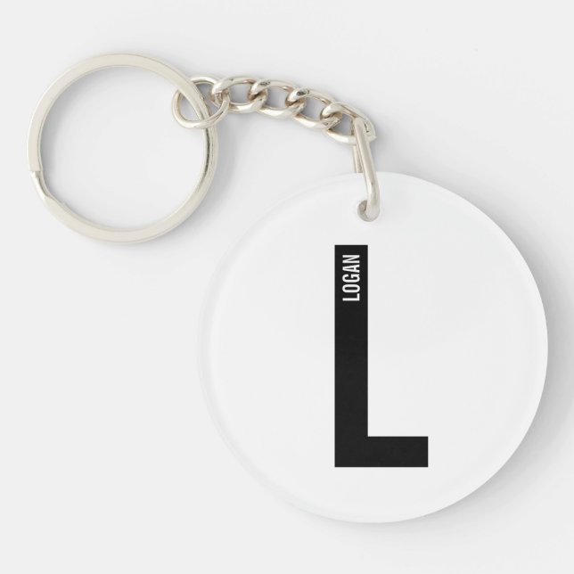 Modern Personalised Bold Monogram and Name Key Ring (Front)