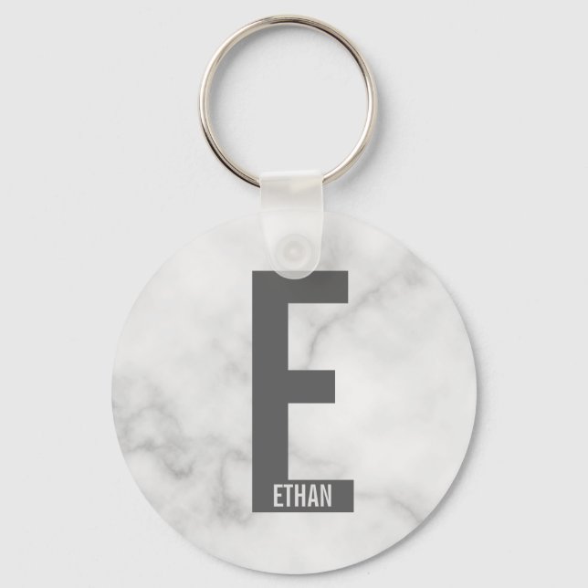 Modern Personalised Bold Monogram and Name Key Ring (Front)