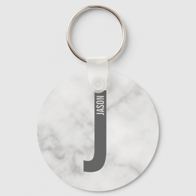 Modern Personalised Bold Monogram and Name Key Ring (Front)