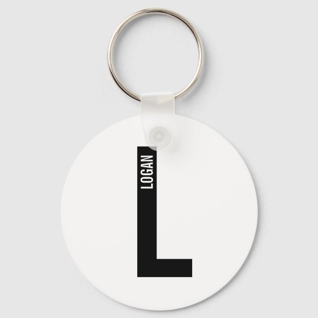 Modern Personalised Bold Monogram and Name Key Ring (Front)
