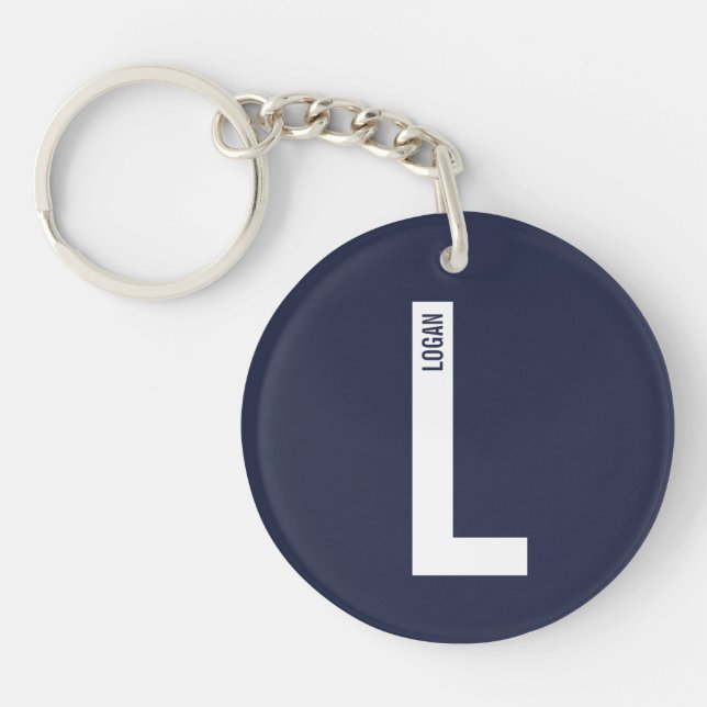 Modern Personalised Bold Monogram and Name Key Ring (Front)