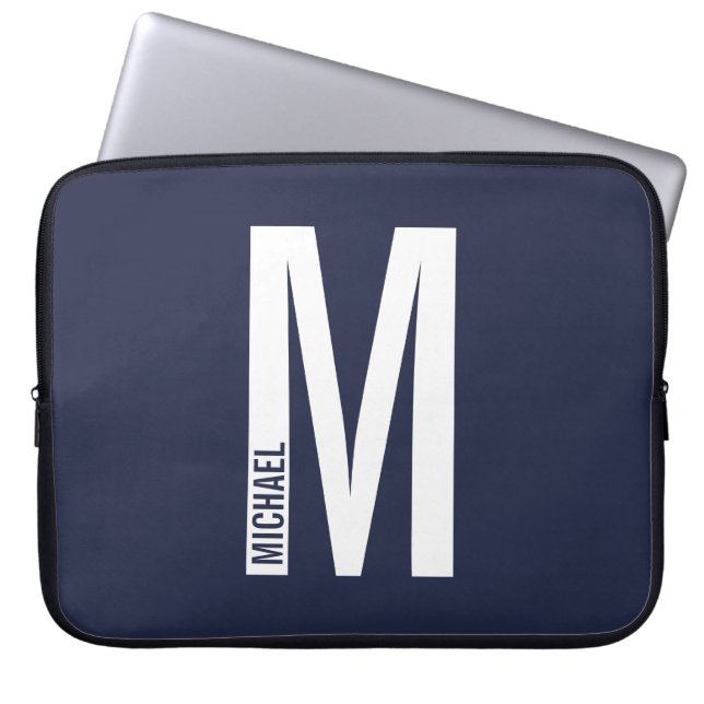 Modern Personalised Bold Monogram and Name Laptop Sleeve (Front)