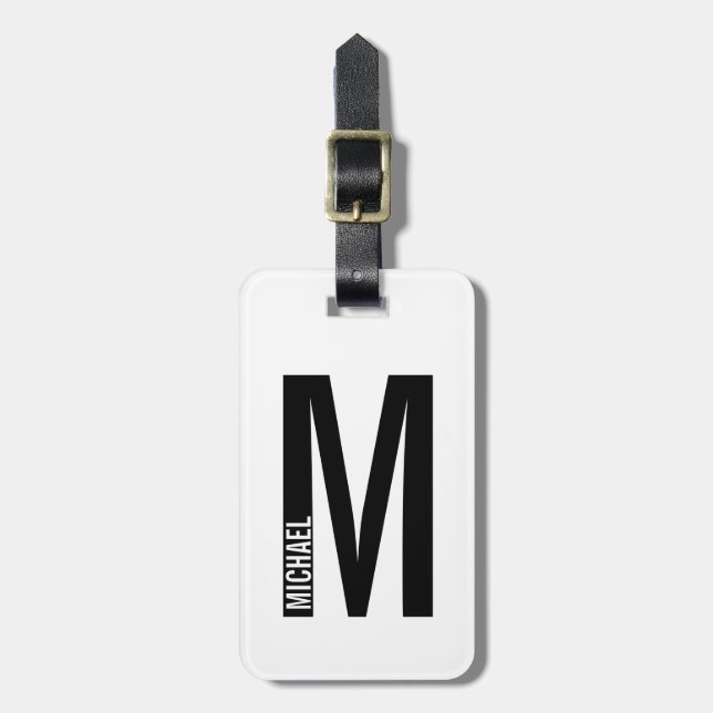 Modern Personalised Bold Monogram and Name Luggage Tag (Front Vertical)
