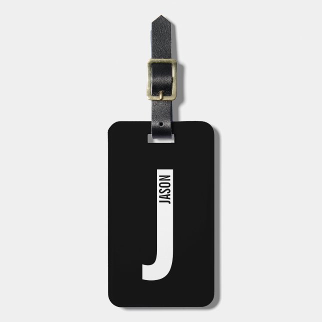 Modern Personalised Bold Monogram and Name Luggage Tag (Front Vertical)