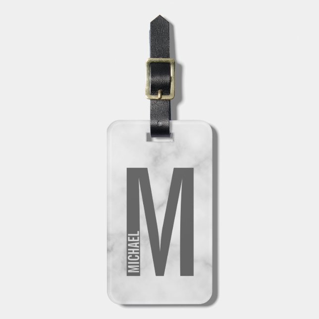 Modern Personalised Bold Monogram and Name Luggage Tag (Front Vertical)