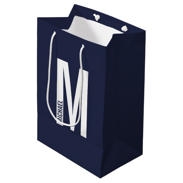 Modern Personalised Bold Monogram and Name Medium Gift Bag (Front Angled)