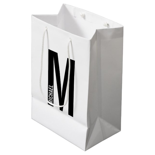 Modern Personalised Bold Monogram and Name Medium Gift Bag (Front Angled)