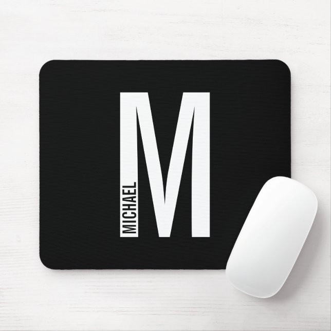 Modern Personalised Bold Monogram and Name Mouse Pad (With Mouse)