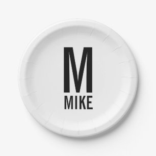 Modern Personalised Bold Monogram and Name Paper Plate