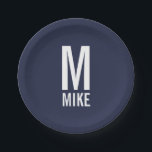 Modern Personalised Bold Monogram and Name Paper Plate<br><div class="desc">Modern Monogram Design featuring white personalised monogram and name in modern bold sans serif font style on navy blue background.</div>